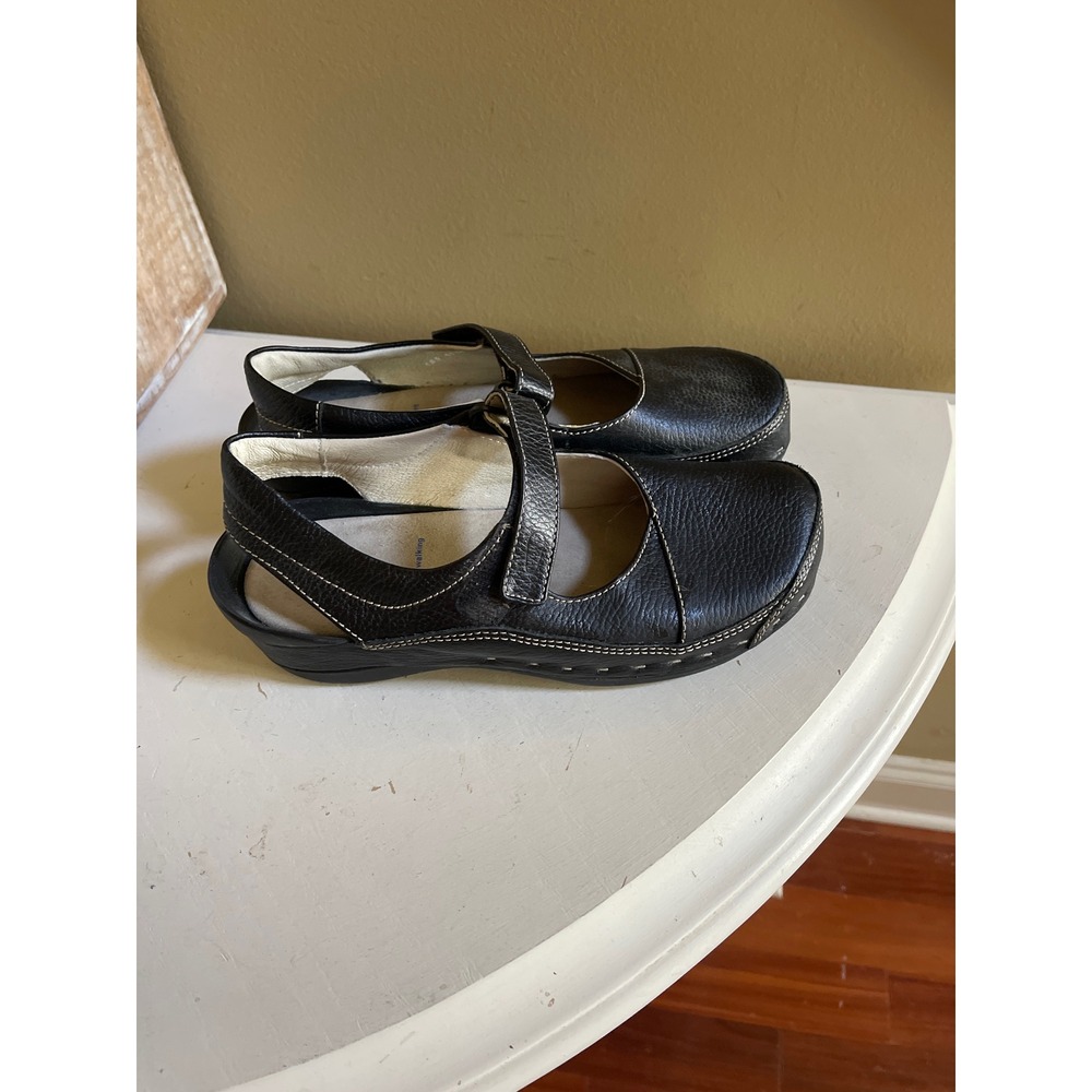 Wolky Black Leather Mary Jane Slingback Shoes EU 40 Contrast Stitch Comfort